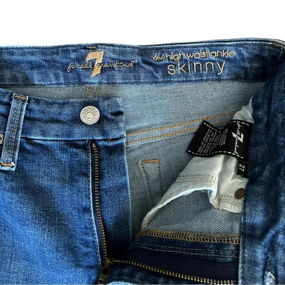 7 For All Mankind High Waist Ankle Skinny Jeans Blue Raw Hem Womens 27 AU8357594 - Picture 2 of 7